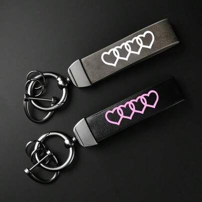 1 pieza Llavero de cuero PU - Anillo de metal duradero para llaves de coche - Decoración para el hogar y la oficina - Accesorio de moda para el interior del coche - Soporte de llaves con forma de corazón minimalista