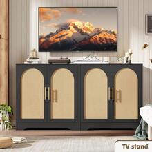 Gabinete Buffet, Almacenamiento Credenza con 2 puertas de ratán y estantes, Mesa de consola moderna Acento Gabinete de café para sala de estar, cocina, pasillo, comedor, entrada - Negro - Ver 3