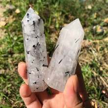 Healing Crystal Wands Quartz Points 6 Faceted Chakra Tumbled Stone Reiki Meditation Therapy,Black Rutilated Quartz - Multicolor - View 11