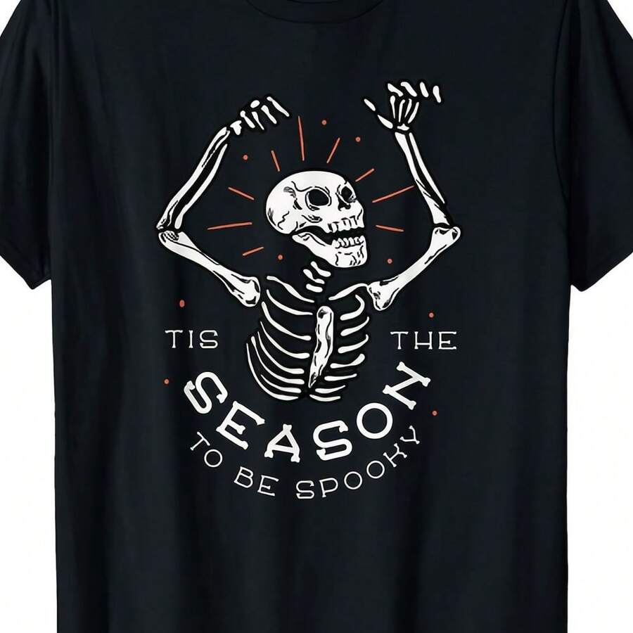 Spooky Halloween T-Shirt With Terrifying Skeleton - Black - View 1