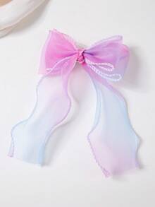Set de 6 pinzas para el cabello con doble lazo de tul y degradado de colores para niñas, accesorios para el cabello para uso diario - Multicolor - Ver 5