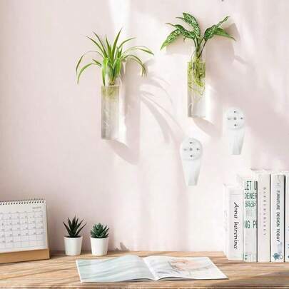 创意圆柱形壁挂玻璃花瓶，水培植物容器，透明玻璃花盆，现代家居墙面装饰