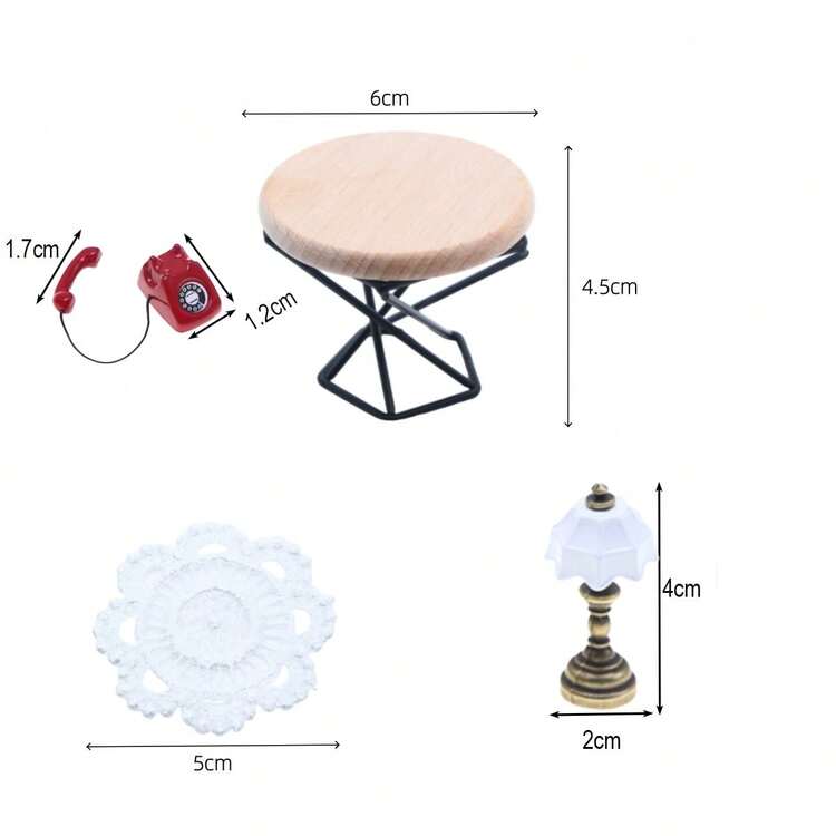 Bộ bàn trà tròn mini cho nhà búp bê, bình hoa xanh kiểu châu Âu, mô hình trang trí phòng khách thu nhỏ, điện thoại kim loại kiểu cổ điển, đèn, phụ kiện nhà mô hình tự làm. - thu nhỏ - Xem 10
