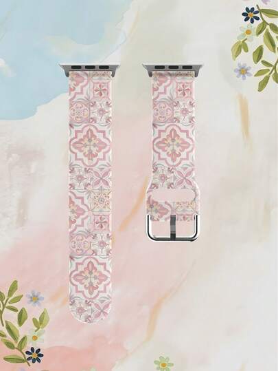 1条复古花卉图案拼接柔软弹性透气替换表带，男女通用，适用于三星和荣耀智能手表，尺寸可选：38毫米、40毫米、41毫米、45毫米、44毫米、42毫米、49毫米，时尚休闲多色硅胶表带，兼容苹果手表