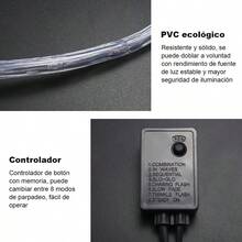 Luces de Tubo LED Impermeable de 10 Metros, Luces de Cadena LED Decorativas con 8 Modos de Parpadeo y Controlador con Memoria, Disponibles en Multicolor, Blanco Cálido y Blanco, PVC Resistente Sin Enredarse, Bajo Consumo Energético y Alta Luminosidad, Resistente al Agua, Viento, Sol y Nieve para Uso Interior y Exterior, Ideal para Decoración Navideña, Fiestas, Patio, Jardín, Camping y Hogar, Regalo Perfecto para Festivales - luz blanca - Ver 8