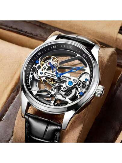 1 chiếc đồng hồ cơ năm sao rỗng, đồng hồ thời trang thường ngày, chống nước, kiểu dáng châu Âu và Mỹ đa năng dành cho nam giới.