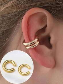 2 pièces/set Boucles d'oreilles clip en forme de lettre C pour femmes, bijoux de clip de nez, convient pour toute occasion - Clips d'oreille en forme de C - Voir 2