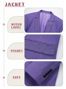 Luxury Men's Tuxedo Suit 2 Piece Set Rhinestone Lapel – Slim Fit Formal Blazer For Wedding Prom - Violet Purple - View 4