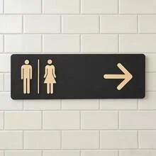 Men & Women Icon And Arrow Direction Restroom Sign - Public, Commercial Or Home Bathroom, Easy To Install - Durable Toilet Signage, Bathroom Decor & Accessories, Minimalist Wall Sign, Made Of Lightweight Plastic, For Office Bathroom - D - View 2