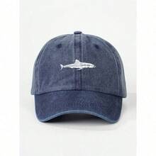 1pc Women's Embroidered Shark Washed Baseball Cap, Adjustable Outdoor Sun Protection Casual Hat For Spring/Autumn Travel Beach, Unisex Y2K Style Hat - A - 查看 3