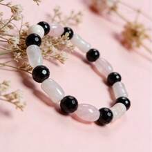 Zhenwei xina A Bohemian-Style Bracelet Made Of Rose Quartz And Black Agate Is Suitable For Women To Wear Daily Or Give As A Gift. It Can Be Presented As A Valentine's Day Gift, Mother's Day Gift, Birthday Gift, And Graduation Season Gift - Pink and Black - View 4
