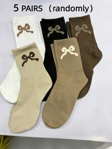 1/3/5/ Pairs Random Women Crew Socks With Bow Design, Comfortable Casual Moisture-Wicking Socks, Fun, Unique, Personalized Gift Idea For Spring/Summer, Women's Socks - Multicolor - View 6