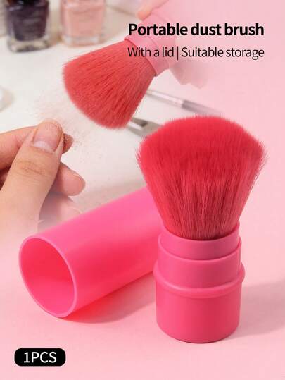 1pc Rose Red Nail Polish Dust Brush,With A Lid Extension-Type,Plastic Handle Plastic Casing Protective Casing,Nylon Hair,Dust Brush Cleaning Brush Nail Cleaning Brushes ,Portable Version Household Outdoor Unisex