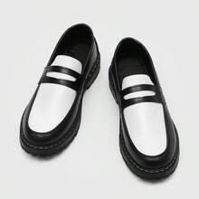 Women's Orange White Contrast Color Penny Loafers Thick Sole Platform Loafers - Đen và trắng - Xem 9