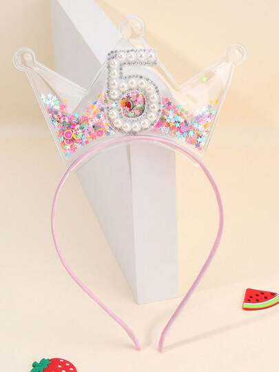 1pc Colorful Glitter Hair Band, Cute Hair Accessory Suitable For Girls Birthday Gift, Princess Party Holiday Birthday Headband, Styles With Numbers 1-8 Vary