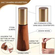 2 piezas/Set Molinillos de sal y pimienta con base de madera, molinillo de sal y pimienta manual de acero inoxidable, rellenable y con ajuste de grosor, adecuado para cocina, barbacoa, picnic - Multicolor - Ver 12