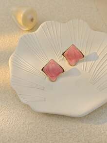 3 Pairs Random Combination Earrings, Stainless Steel Jewelry Showcasing Personalized - Rose Red, Green Floral Geometric Earring Set, Minimalist Square Earring Set, Heart Stud Earrings, Vintage Jewelry, Summer Beach Swimwear Accessories, Attractive Apparel Accessories, Wedding Dress Decorations - Multipurpose Jewelry Suitable For Swimming, Bathing, Exercising - Multicolor - View 6
