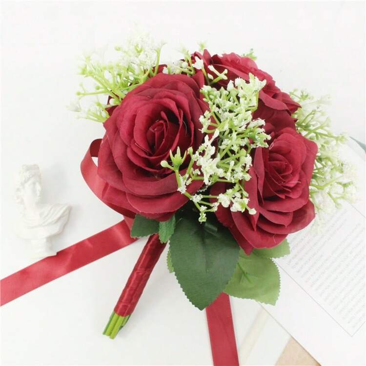 Bó hoa hồng nhân tạo cho cô dâu và phù dâu, hoa cưới cô dâu, trang trí cưới mộc mạc & đạo cụ chụp ảnh, phụ kiện cưới. - Màu be - Xem 21