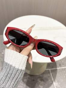 1 Pair Women's Dark Red Frame Fashion Glasses, Fashionable Beach Accessory - Multicolor - View 5