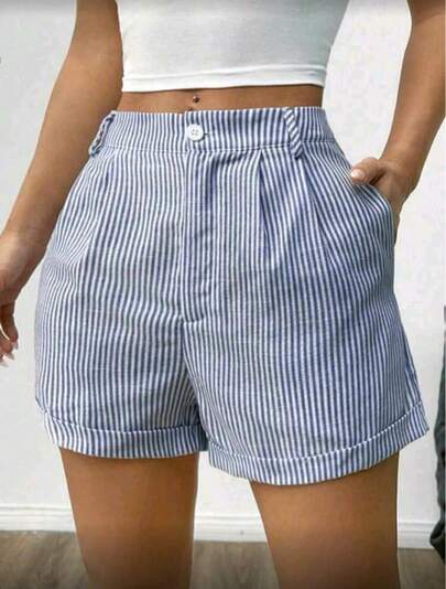 shorte listrado com bolço botoes zipe ideal para diadia
