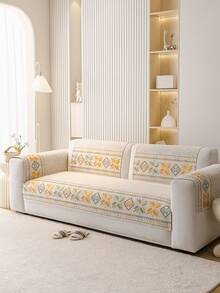 1pc Bohemian Style Chenille Sofa Cushion Cover, All Season Use, Minimalist Edging, Wear-Resistant, Breathable, Anti-Fading, Anti-Pilling, Silicone Backing, Dust-Proof & Anti-Scratch, Fits 1-4 Seater Sofa, L-Shaped Sofa - Beige - View 2