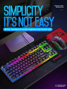 T2 背光键盘鼠标套装，88键机械键盘鼠标组合，适用于电脑和游戏 - 查看 2