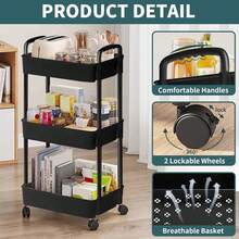 3 - Tier Rolling Storage Cart With Wheels, Multi - Layer Utility Trolley Organizer With Perforated Shelves & Divided Baskets, Easy - Move Storage Solution For Bathroom, Kitchen, Office, Bedroom, Quick Assembly & Space - Saving Design.Portable Organizer, Kitchen Island Cart, Bathroom Storage Trolley, Home Organization, Space Saver.Bookshelf,Organziers Storage,Rolling Cart,Bathroom Accesssories,Bathroom Storage,Bathroom Decor,Organziers Storage,Room Decor,Kitchen Essentials - trắng - Xem 1