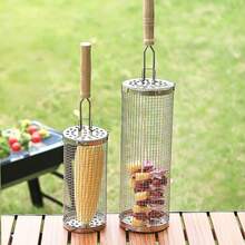 1 vỉ nướng BBQ bằng thép không gỉ, lồng hun khói ngoài trời dùng cho cắm trại, giỏ nướng BBQ tròn di động dùng để nướng rau củ. - Nhiều kiểu dáng - Xem 5