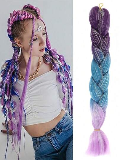 Laser Silk Braided Wig, Shiny Gold & Silver Silk Braids, Gold Silk Braided Wig, Ombre Thick Braids