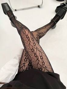 New Vintage French Floral Jacquard Fishnet Stockings, Niche Women's High Elasticity Vertical Striped Pantyhose - Multicolor - View 4