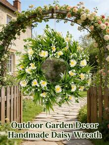 Daisy Wreath, Ins Style Wall Decor Hanging, Artificial Daisy Flower Wreath, Living Room Bedroom Door Decoration, Suitable For Home Decor / Spring Atmosphere Decor, Fireplace Decor, Farmhouse Decor - Multicolor - View 4