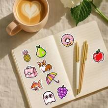 50pcs Pixel Style Cute Fruit & Animal Mixed Daily Series Stickers, Suitable For Scrapbooking, Diary, Laptop, Water Bottle, Car Etc. Faith-Based Design With Positive Messages, Great Gift - 50pcs/pack - View 1