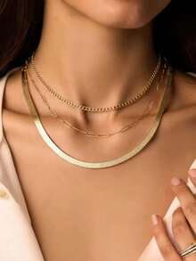 2pcs Stainless Steel Chain Necklace Set, Fashionable Minimalist Paperclip & Curb Chain Layered Choker Necklaces, Luxury Niche Versatile Multi-Layer Necklace Accessories For Women - Gold - View 5