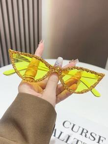 1 Pair Of Fashionable Shiny Rhinestone Cat Eye Glasses, Unique Candy Color Fashion Street Style Glasses, Suitable For Daily Wear, Women's Fashion Glasses, Women, Autumn And Winter Outfits, Beach Accessories, Vintage Y2K Basic Glasses, Business Casual Gift, Perfect For Daily Wear, Seaside, Beach, Vacation, Walking, Shopping, Driving, Street Photography, Valentine's Day, Summer Beach Vacation, Outdoor Activities, Travel - Color Frame Color - View 7