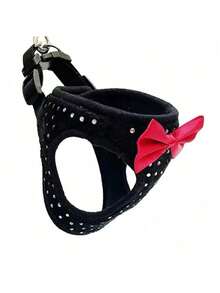 Arnés de perro suave y transpirable con decoración de strass, correa de correa negra y rosa, conjunto de collar y correa para mascotas cómodo, collar básico para mascotas, suministros para perros, artículos esenciales para cachorros, accesorios para gatos, arnés de para gatos, productos para mascotas, perro feliz - Negro - Ver 18