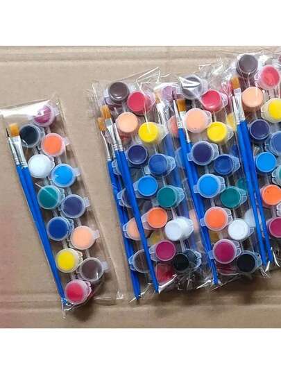 Bộ 6/12 màu acrylic ngẫu nhiên kèm cọ, hộp màu mini tiện dụng cho các dự án nghệ thuật, thủ công và DIY.