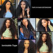 Human Hair Brazilian Deep Wave Tape-In Extensions - Full Head 20 Pcs/Pack,Human Hair Curly Tape In Human Hair Extensions Tape Ins Black Salon High Quality #1B - Natural Black - View 8