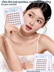 36pcs Self-Adhesive Deer Lash Clusters, Mixed Length Fluffy Set, No Glue Needed, Fluffy Individual False Lashes, Self-Adhesive DIY Lash Extension, Pre-Glued Lash Clusters, Natural Lengthening C-Curl Lash Clusters, No Glue Or Makeup Remover Needed, False Eyelashes, Lash Clusters, Individual False Lashes, Eyelashes, False Eyelashes - C - View 2