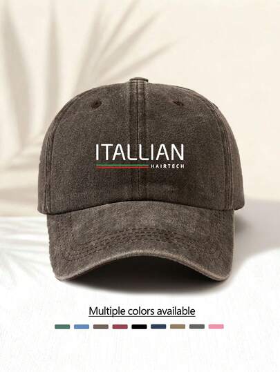 1顶“意大利”印花棒球帽，复古美式简约休闲百搭风格，高品质装饰配饰，适合所有季节，男女皆宜的时尚单品。