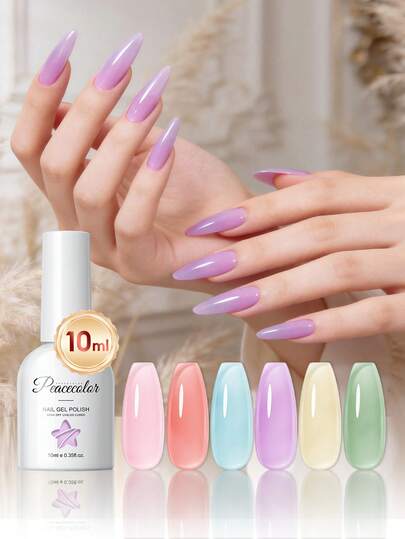  PEACECOLOR 1 Bottle 10ml Colorful Jelly Gel Nail Polish, Macaron Color Tone Suitable For Beginners, Transparent Natural Pink Gel Nail Polish Requires UV LED Curing, Suitable For Beginner DIY Manicure Daily Use