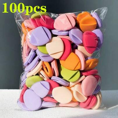 100个迷你指形化妆海绵，双面设计，适合在拇指指甲上涂抹化妆品；水滴形海绵头，可精准涂抹遮瑕膏。