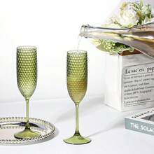 12/8/6/4/3/2/1pcs Set Transparent Plastic Champagne Glasses With Gypsophila, Unbreakable 5.5oz Reusable Diamond Textured Wine Glasses, Suitable For Weddings, Christmas, Parties And Other Large Gatherings - View 5