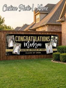 1 biểu ngữ chúc mừng tốt nghiệp năm 2026 có thể tùy chỉnh, cá nhân hóa với tên và ảnh chân dung, biểu ngữ vinyl chủ đề tốt nghiệp độc quyền, hình nền tốt nghiệp có thể tùy chỉnh, bảng tốt nghiệp cá nhân hóa với ảnh, biểu ngữ với văn bản và hình ảnh tùy chỉnh. - Nhiều màu - Xem 1
