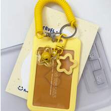 1 pieza Soporte de tarjeta de plástico expandible con llavero, adecuado para tarjeta de transporte, tarjeta de identificación, llavero con colgante en forma de estrella, adecuado para uso diario y regalos de vacaciones - Multicolor - Ver 10