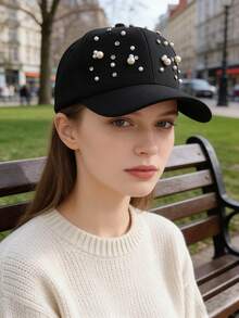 Punk Metal Rivet Baseball Cap Unisex Hip-Hop Sun Hat Versatile Streetwear Snapback - Black - View 2