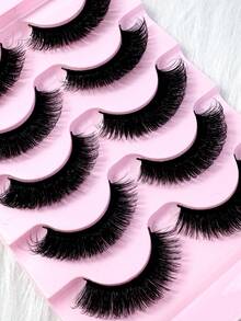 5 Pairs/Pack Natural Fluffy Fake Eyelashes, Dramatic Messy Mink Lashes, Lengthening & Volumizing 8D Thick Long Lash Strips, Fox Eye Lifting Effect, Extending & Plumping Lash Ends - Black - View 7