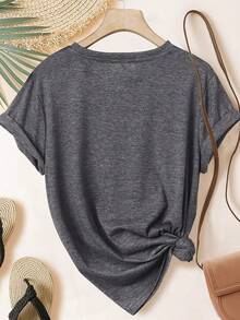ELYSIAN WEAR 180G Women's T-Shirt Casual Loose Fit Round Neck Short Sleeve Graphic Print I Might Be Laid Back But I Can Lean Forward Real Quick Funny Quote Top For Everyday Wear Comfortable Soft Cotton Blend Suitable For Women Who Love Humor And Relaxed Style - 灰色 - 查看 3