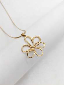 1 chiếc dây chuyền mặt dây chuyền hình hoa rỗng tối giản bằng thép không gỉ, mạ vàng 18K, trang sức thanh lịch bất đối xứng dành cho nữ. - Nhiều màu - Xem 8