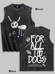 WASHED PURE COTTON VEST MEN'S VEST Retro Streetwear Style Vintage Music Album Artwork Design Casual Wear For Young Adults And Fashion Enthusiasts With Bold Graphic Print Inspired By 90s Pop Culture And Classic Rhythm And Blues Artists - 黑色6 - 查看 1