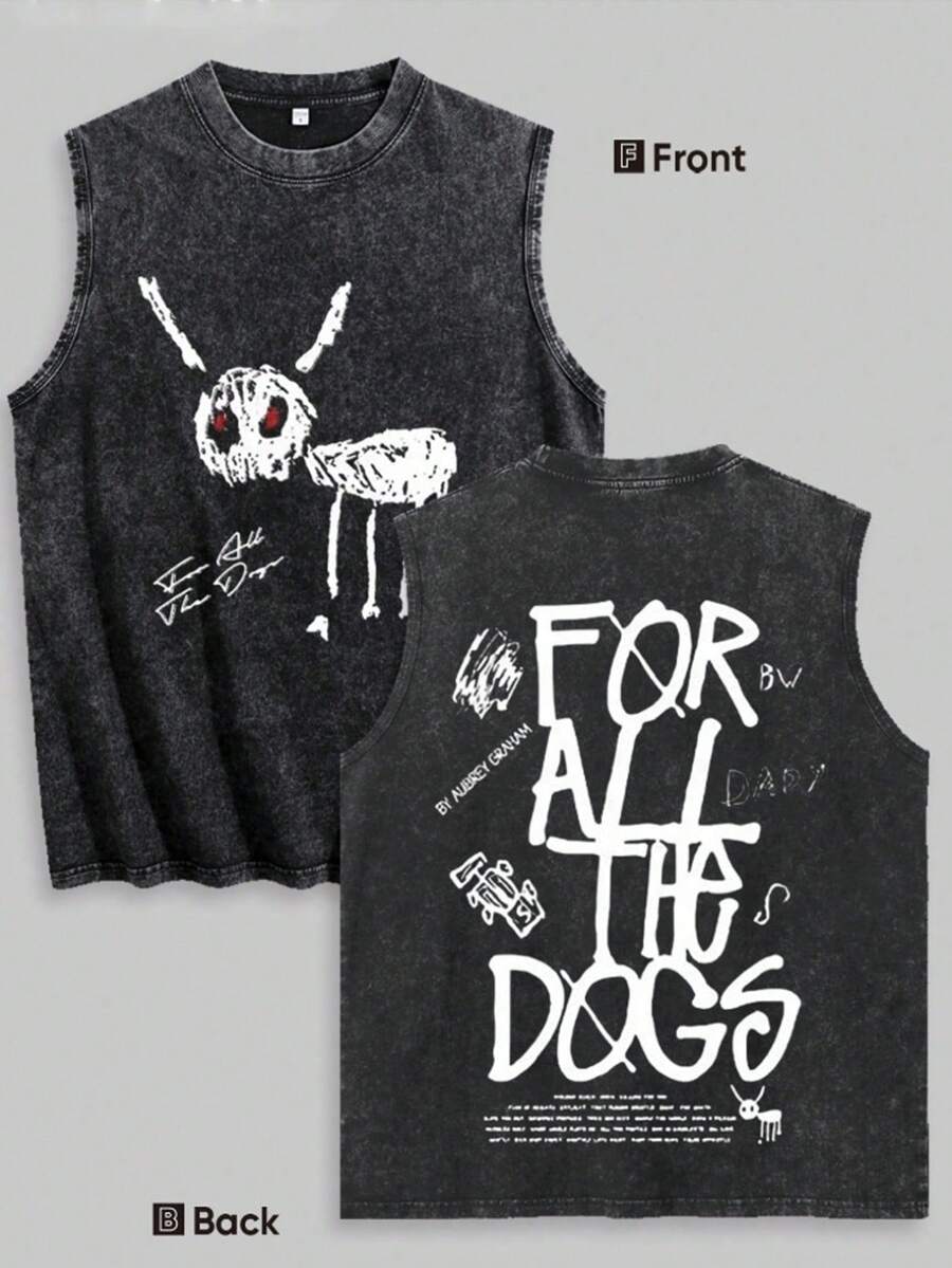 WASHED PURE COTTON VEST MEN'S VEST Retro Streetwear Style Vintage Music Album Artwork Design Casual Wear For Young Adults And Fashion Enthusiasts With Bold Graphic Print Inspired By 90s Pop Culture And Classic Rhythm And Blues Artists - 黑色6 - 查看 1
